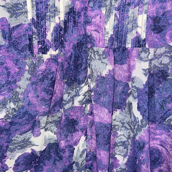 Joie Datev Purple Floral Pintuck Button Down Silk Blouse Size Large - Picture 5 of 14
